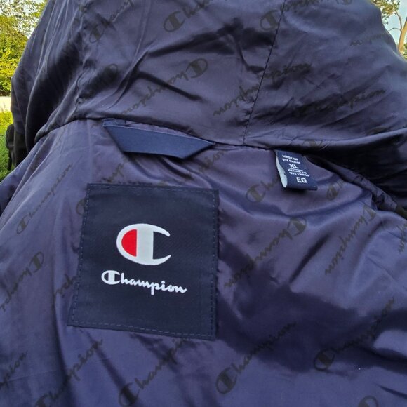 Champion Quilted Puffer Hooded Jacket Dark Blue Full Zipper Men's Size XL - Picture 8 of 11